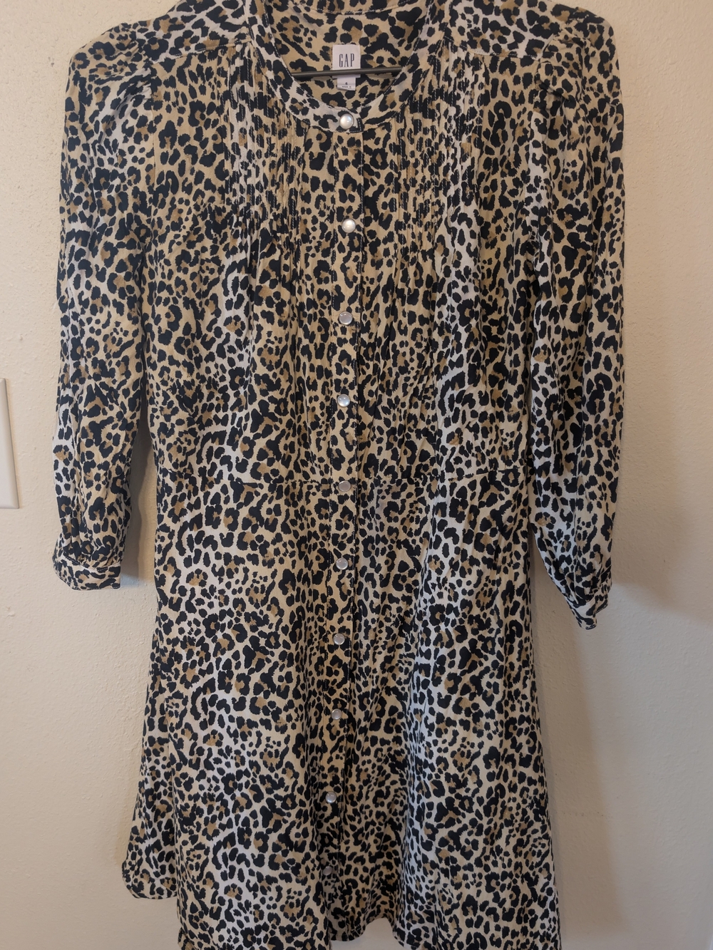 GAP Leopard Print Button-Front Shirt Dress - Tan & Black 6